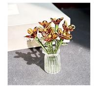 Artificial Flowers Hand-Blown Glass Flower Bouquet Mini Decorative Vase Set For Home, Party & Wedding DIY Crafts Durable Spring-Themed (Brown)