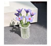 Artificial Flowers Hand-Blown Glass Flower Bouquet Mini Decorative Vase Set For Home, Party & Wedding DIY Crafts Durable Spring-Themed (Dark purple)