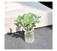 Artificial Flowers Hand-Blown Glass Flower Bouquet Mini Decorative Vase Set For Home, Party & Wedding DIY Crafts Durable Spring-Themed (Green)