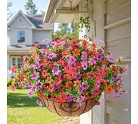 Artificial Flowers Hanging Baskets, Multicolor 12 Bundles Faux Flowers Outdoor Hanging Basket Spring Summer Decoration, Fake Hanging Flowers Plants for Porch Patio Balcony Home Yard Decor(Mixd1)