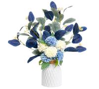 Artificial Flowers in Ceramic Vase, Blue Faux Hydrangea Flower Arrangements | Fake Flowers for Home Decor Living Room, Table Centrepiece Wedding Party Decoration