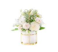 Artificial Flowers in Vase Silk Flowers,Pink Peony Artificial Flowers,Bathroom Decorations,Ceramic Flower Pot Metal Frame Decoration Wedding Table Decoration Birthday Table Decorations (White, 8")