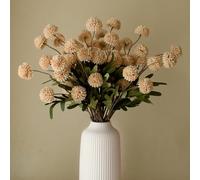 Artificial Flowers Indoor for Vase, 12PCS Fake Silk Mums Long Stem Flowers, Look Real Mini Chrysanthemum Floral Arrangements for Home Decorations (Beige)