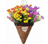 Artificial Flowers,Leixi 5pcs Fake Outdoor UV Resistant Plants Faux Plastic Greenery Shrubs Indoor Outside Hanging Planter Home Kitchen Office Wedding Garden Decor (Multi)