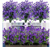 Artificial Flowers,Leixi 6pcs Fake Outdoor UV Resistant Plants Faux Plastic Greenery Shrubs Indoor Outside Hanging Planter Home Kitchen Office Wedding Garden Decor (Purple)