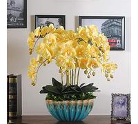 Artificial flowers Orchid Polyurethane Faux Orchids Potted Ceramic Planter Artificial Flower Large Artificial Phalaenopsis Flowers Plant Arrangement natural look,Yellow