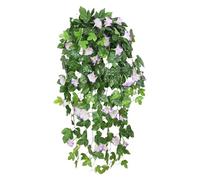 Artificial Flowers Outdoor, Faux Hanging Morning Glory Plants- UV-Resistant Plastic Wisteria Flowers for Summer Garden Baskets, Wall & Fence Decoration, Wedding, Home, Porch & Window (purple)