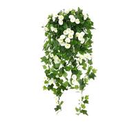 Artificial Flowers Outdoor, Faux Hanging Morning Glory Plants- UV-Resistant Plastic Wisteria Flowers for Summer Garden Baskets, Wall & Fence Decoration, Wedding, Home, Porch & Window (white)