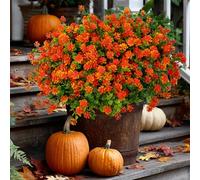 Artificial Flowers Outdoor Plastic Plants - 12 Bundles Outside Face Mums Fake Greenery UV Resistant No Fade Faux Shrubs Home Garden Porch Patio Decoration Bundles Office Thanksgiving(RedOrange)