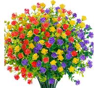 Artificial Flowers Plants Outdoor Fake Flowers UV Resistant Greenery Shrubs Plants, 6 Bundles Faux Plastic Flowers Bulk for Home Garden Porch Hanging Planter Vase Farmhouse Indoor Outside Decor