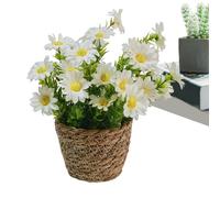 Artificial Flowers Potted - Silk Daisy Arrangement in Rattan Basket Decor| Lifelike Faux Daisy Bonsai Plant for Tabletop Centerpiece, Indoor Home Officce Living Room Decoration Display Pot