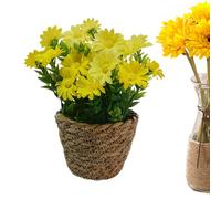 Artificial Flowers Potted - Silky Daisy Bouquet, Rattan Vase Design | Decorative Bonsai Look, Bright Faux Bloom with Natural Finish, Indoor Accent, Shelf Centerpiece for Tabletop House