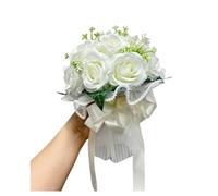 Artificial Flowers Roses Bouquet add Gauze, Wedding Bouquets for Bride,18 Flower Heads Bridal Bouquets Combo for Bridal Shower Decorations,Ceremony, Anniversary, Homecoming (White)