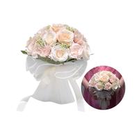 Artificial Flowers Roses Bouquet add Gauze, Wedding Bouquets for Bride,18 Flower Heads Bridal Bouquets Combo for Bridal Shower Decorations,Ceremony, Anniversary, Homecoming (Light Pink and white)