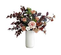 Artificial flowers Vintage Moon Rose Simulation Flower Set Dining Table Decoration Fake Flower Wedding Decoration Artificial Flower h Vase Fake Flowers,Grey,Q