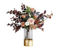 Artificial flowers Vintage Moon Rose Simulation Flower Set Dining Table Decoration Fake Flower Wedding Decoration Artificial Flower h Vase Fake Flowers,Gold,Q