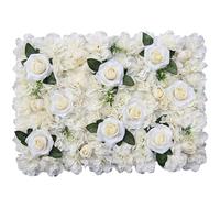 Artificial Flowers Wall Panels DIY Fake Flower Wall Silk Flower Romantic Floral Backdrop for Wedding Birthday Party Photography Background, 60cm x 40cm, Tibet Roses with Green Leaves, 1pc