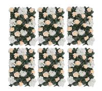 Artificial Flowers Wall Panels DIY Fake Flower Wall Silk Flower Romantic Floral Backdrop, Wedding Party Photography Background, 60cm x 40cm, Champagne Roses, White Jasmine with Green Leaves, 6pcs