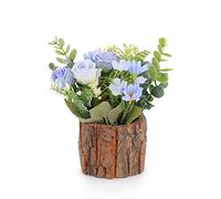 Artificial Flowers with Pot, Combination of Fake Silk flowers and Greenery ,Small Plant Potted Decor for window box ,Office,Bookshelf,Bedroom, Living Room,Party,Wedding Decorations (Light Blue)