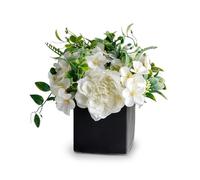 Artificial Flowers with Small Ceramic Vases, Artificial White Rose Flowers Table Decorations Centrepiece, Black Ornaments for Dining Coffee Table Bedroom Shelves Living Room Window Sill Decoration