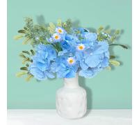 Artificial Flowers with Vase 17.7" Faux Silk Hydrangea Eucalyptus Fake Flowers in Vase for Home Decor Table Centerpieces,Blue
