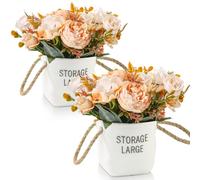 Artificial Flowers with Vase, DIY Fake Flowers 2 Pots, Artificial Bouquet for Indoor Decorations, Home, Wedding, Birthday Parties, Offices & Hotels (Orange)
