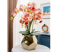 Artificial flowers Yellow Artificial Orchid - Realistic Faux Phalaenopsis Flowers in Ceramic Vase - Durable Polyurethane Fake Floral Arrangement for Home Decor, Wedding, and Events