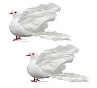 LWINGFLYER Artificial Flying Doves Simulation Foam Birds White Feathered Doves for Craft Wedding Decoration Party Accessories Christmas Tree Ornaments (2 Pcs)