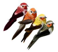 LWINGFLYER Artificial Foam Feather Birds with Clip colorful sparrow Ornament for DIY Craft Spring Outdoor Garden Tree Decoration 4 Pcs