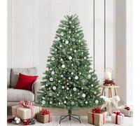 Artificial Folding Christmas Tree Green 210cm 300 Warm White LEDs PVC Needles Heavy Duty Indoor Outdoor Festive Decoration