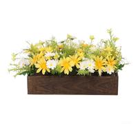 Artificial for daisy Flower Arrangement in Wooden Box 42cm Artificial | Realistic for daisy design, palm leaf accent, natural elegant look, fabric material, yellow color scheme