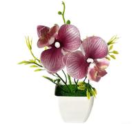 Artificial for orchid Potted Plant 17.5cm Realistic White Artificial(Striped Purple)