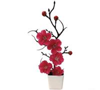 Artificial for plum Blossom Tree 27cm Fake Flower Pot Artificial(Rose Red) | Lifelike 5-bloom design, twisted branches, vibrant red magenta pink white, traditional aesthetics