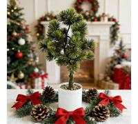 Artificial Frosted Pine Tree 45cm Desktop Potted Winter Decor | PVC pine needles with flocking weighted pot fits tabletops low maintenance flexible soft rubber branches