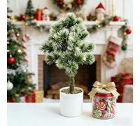 Artificial Frosted Pine Tree 45cm Desktop Potted Winter Decor | PVC pine needles with flocking weighted pot fits tabletops low maintenance flexible soft rubber branches