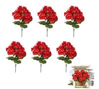 Artificial Geranium Flowers 6 Pack - 36cm Red Faux Plants for Outdoors | UV Resistant Fake Flowers for Garden, Patio, Hanging Baskets, Window Boxes