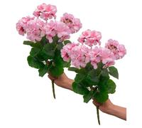 Artificial Geraniums Silk Flowers, Outdoor Artificial Red Geranium Bush 14in Artificial Red Pink White Geranium Bush, Faux Cemetary Vase Table Centerpiece Home Decor Indoor Garden(Pink-2pcs)
