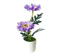 Artificial Gerbera Daisy Plant In White Pot - Realistic Faux Flowers For Home Decor, Office Desk, Shelf Display - 10.6 Inch Potted Arrangement, No Watering Needed(Purple)
