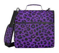 Artificial Glitter Leopard Print Purple Zipper Binder With Belt Laege Capacity Portfolio Organizer For Middle Age Student