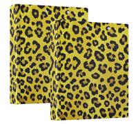 Artificial Glitter Leopard Print Yellow 3.8cm Binder Round Rings Notebook Binder With Storage Box Pack 1/2 Aesthetic Binder 200 Sheets