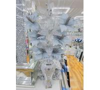 Artificial Glitter Lily Flower Arrangement with Mirrored Vase - 35cm Grey and White Silk Blooms - Elegant Faux Floral Centerpiece for Home, Office, Bedroom, Hallway, and Event Decoration