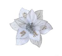 Artificial Glitter Magnolia Flowers for Christmas Tree and Holiday Wreaths, Flexible Stems Provide Options for Seasonal Home Decor (Silver)