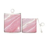 Artificial Glitter Marble Jars Clear Plastic Makeup Organizer With Lid Bathroom Essentials Decorative Cotton Swab Storage Containers, 2 Pcs
