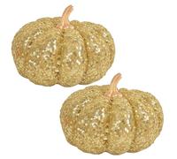 Artificial Glitter Pumpkin - Rustic Fall Accents, Thanksgiving Decor | 2 Pieces Autumn Table Centerpiece, Halloween Mantel Styling, Harvest Party Supplies with for Seasonal Home Decoration