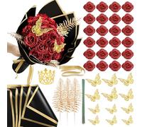 Artificial Glitter Roses Bouquet - 24 Pack DIY Glitter Bouquet Kit Fake Shiny Rose with Stem Eternal Floral for Graduation Wedding Bouquet Anniversary Birthday Gifts for Valentine's Day, Mother's Day