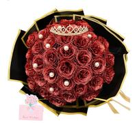 Artificial Glitter Roses Bouquet - 36 Pack DIY Glitter Bouquet Kit Fake Shiny Rose with Stem Eternal Floral Bouquet for Graduation Wedding Anniversary Birthday Valentine's Day Mother's Day Gifts - Red