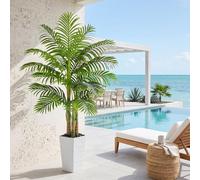 Artificial Golden Cane Palm Tree,5FT Artificial Plants with Tall White Pot