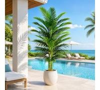 Artificial Golden Cane Palm Tree,7FT Artificial Plants with Tall White Pot