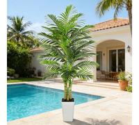 Artificial Golden Cane Palm Tree,7FT Artificial Plants with Tall White Pot