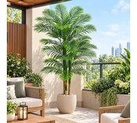 Artificial Golden Cane Palm Tree,7FT Artificial Plants with Tall White Pot | Large Tropical Fake Tree,Tall Faux Silk Plant With Realistic Textured Trunks for Indoor Living Room Patio Office Home Decor